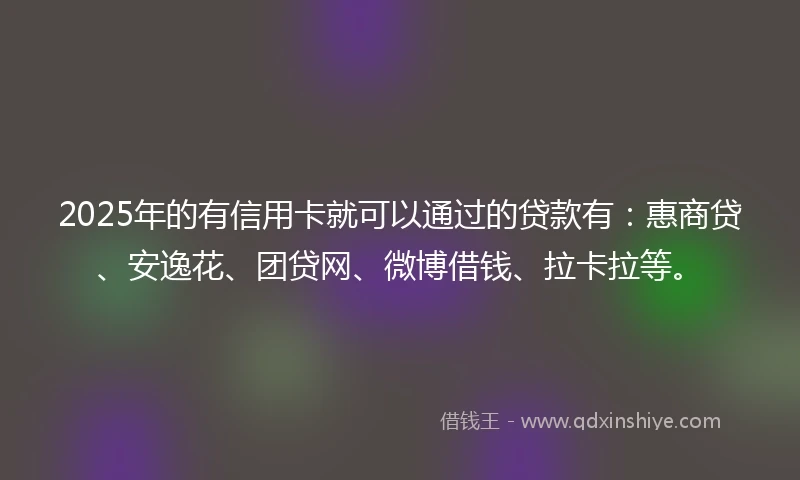 2025年的有信用卡就可以通过的贷款有：惠商贷、安逸花、团贷网、微博借钱、拉卡拉等。