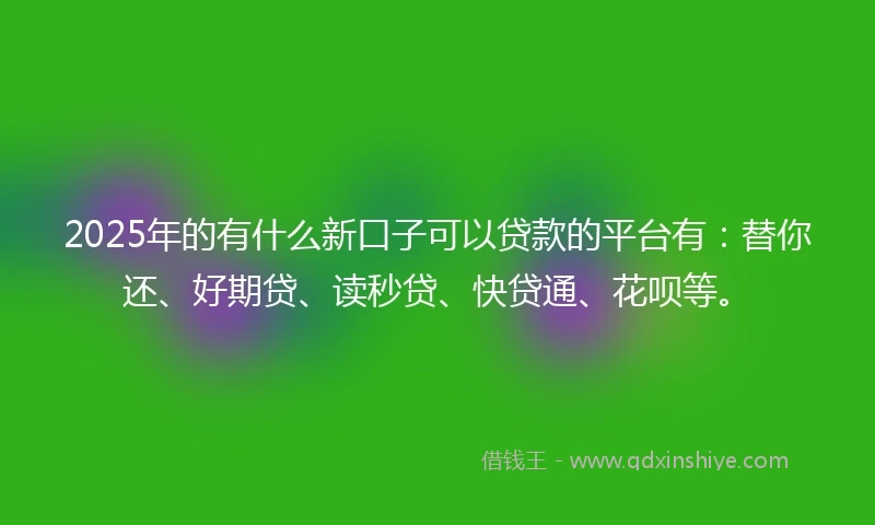 2025年的有什么新口子可以贷款的平台有：替你还、好期贷、读秒贷、快贷通、花呗等。