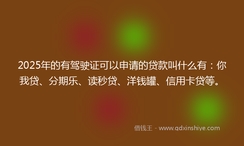 2025年的有驾驶证可以申请的贷款叫什么有：你我贷、分期乐、读秒贷、洋钱罐、信用卡贷等。