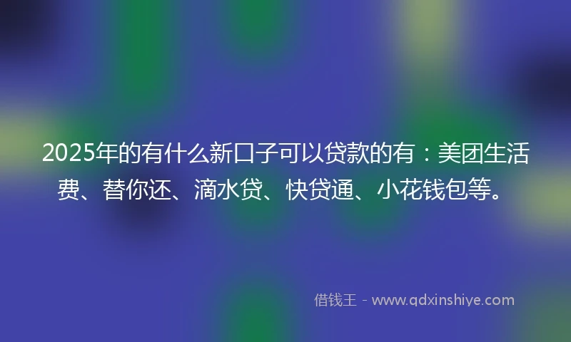 2025年的有什么新口子可以贷款的有：美团生活费、替你还、滴水贷、快贷通、小花钱包等。
