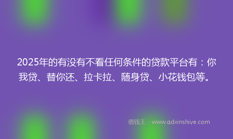 2025年的有没有不看任何条件的贷款平台有：你我贷、替你还、拉卡拉、随身贷、小花钱包等。