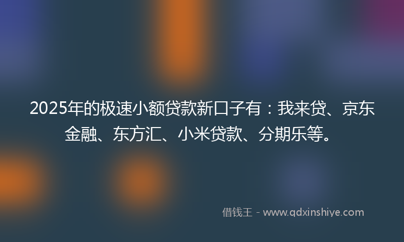 2025年的极速小额贷款新口子有：我来贷、京东金融、东方汇、小米贷款、分期乐等。