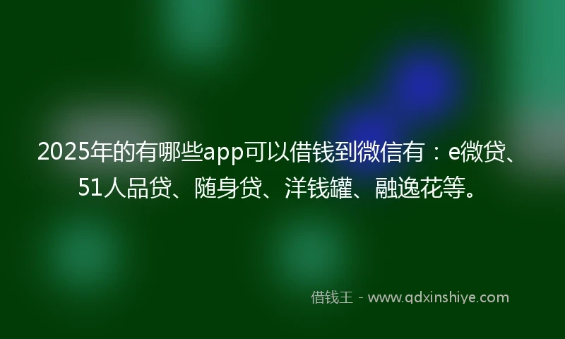 2025年的有哪些app可以借钱到微信有：e微贷、51人品贷、随身贷、洋钱罐、融逸花等。