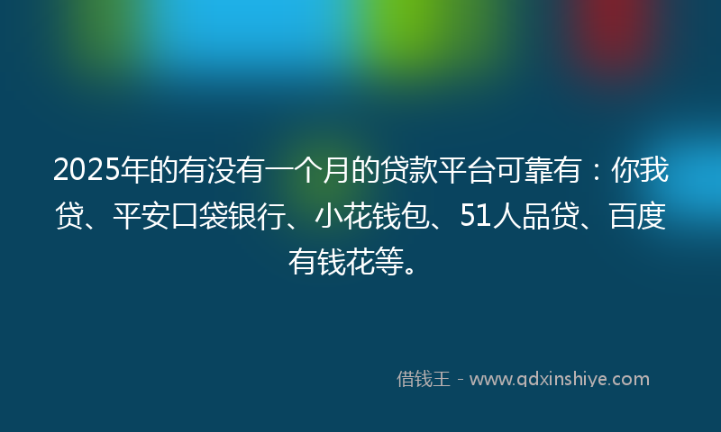 2025年的有没有一个月的贷款平台可靠有：你我贷、平安口袋银行、小花钱包、51人品贷、百度有钱花等。