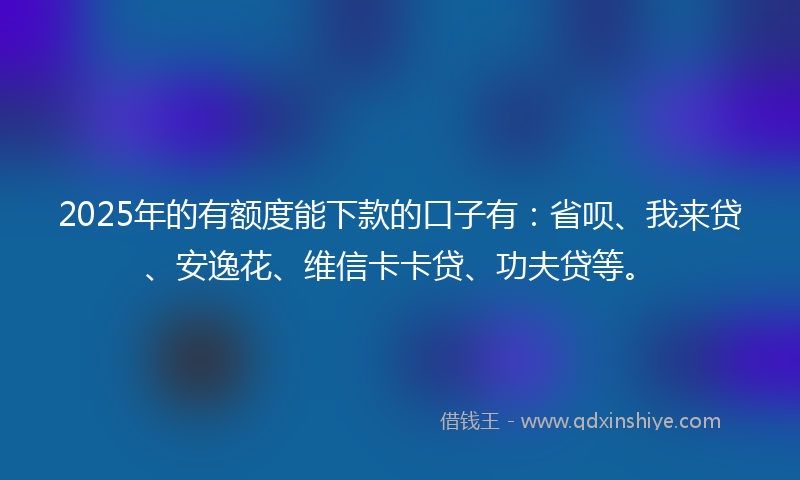 2025年的有额度能下款的口子有：省呗、我来贷、安逸花、维信卡卡贷、功夫贷等。