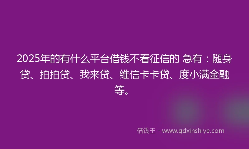 2025年的有什么平台借钱不看征信的 急有：随身贷、拍拍贷、我来贷、维信卡卡贷、度小满金融等。