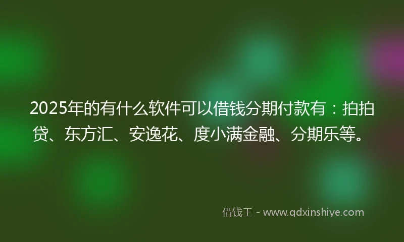 2025年的有什么软件可以借钱分期付款有：拍拍贷、东方汇、安逸花、度小满金融、分期乐等。