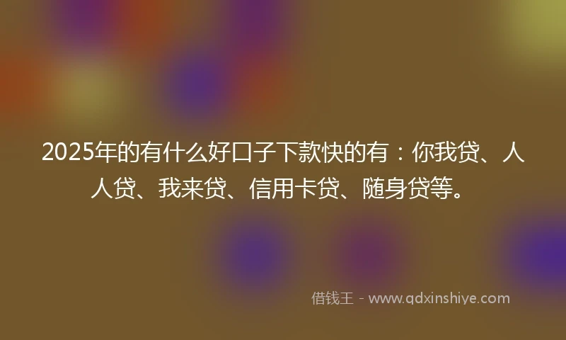 2025年的有什么好口子下款快的有：你我贷、人人贷、我来贷、信用卡贷、随身贷等。