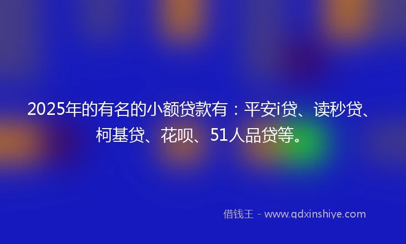 2025年的有名的小额贷款有：平安i贷、读秒贷、柯基贷、花呗、51人品贷等。