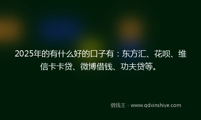 2025年的有什么好的口子有：东方汇、花呗、维信卡卡贷、微博借钱、功夫贷等。