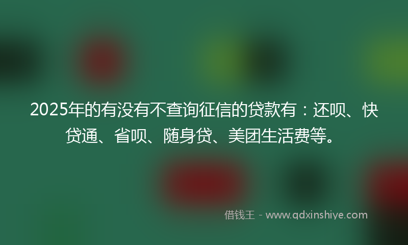 2025年的有没有不查询征信的贷款有：还呗、快贷通、省呗、随身贷、美团生活费等。