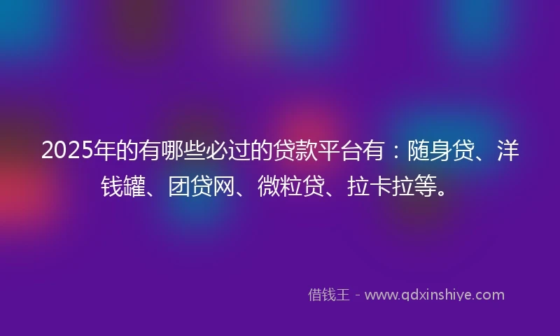2025年的有哪些必过的贷款平台有：随身贷、洋钱罐、团贷网、微粒贷、拉卡拉等。