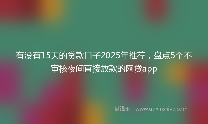 有没有15天的贷款口子2025年推荐，盘点5个不审核夜间直接放款的网贷app