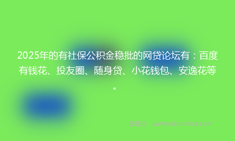 2025年的有社保公积金稳批的网贷论坛有：百度有钱花、投友圈、随身贷、小花钱包、安逸花等。
