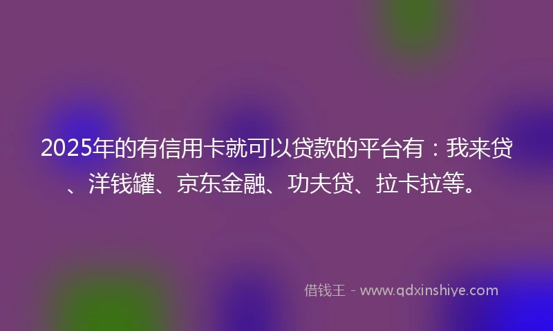 2025年的有信用卡就可以贷款的平台有：我来贷、洋钱罐、京东金融、功夫贷、拉卡拉等。