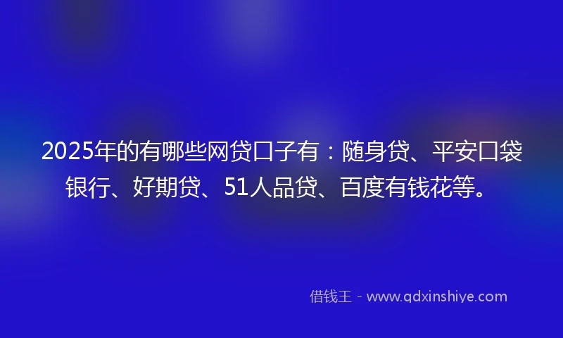 2025年的有哪些网贷口子有：随身贷、平安口袋银行、好期贷、51人品贷、百度有钱花等。