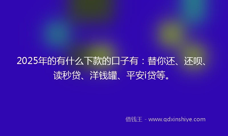 2025年的有什么下款的口子有：替你还、还呗、读秒贷、洋钱罐、平安i贷等。