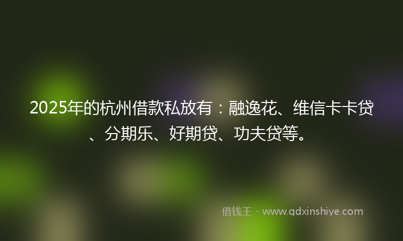 2025年的杭州借款私放有：融逸花、维信卡卡贷、分期乐、好期贷、功夫贷等。