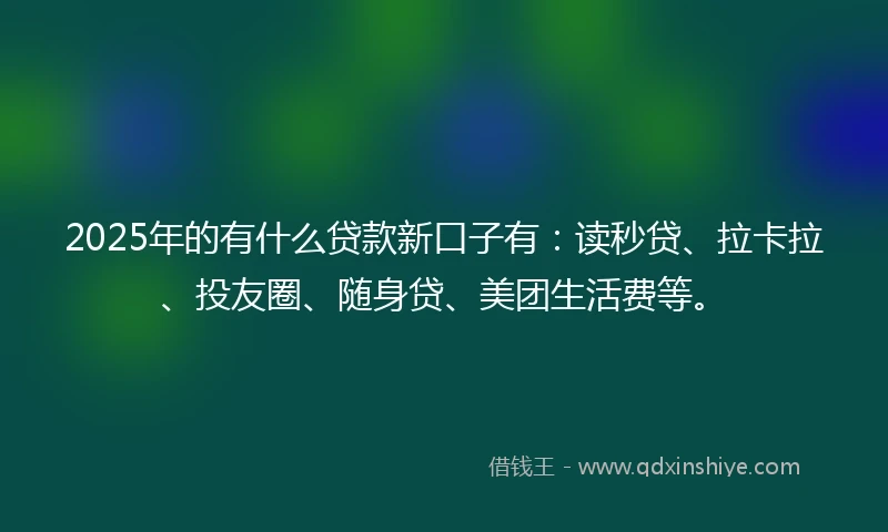 2025年的有什么贷款新口子有：读秒贷、拉卡拉、投友圈、随身贷、美团生活费等。