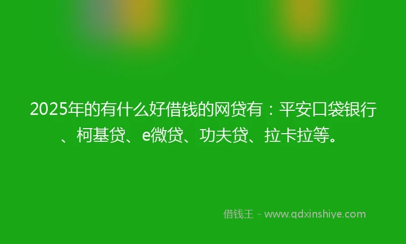 2025年的有什么好借钱的网贷有：平安口袋银行、柯基贷、e微贷、功夫贷、拉卡拉等。