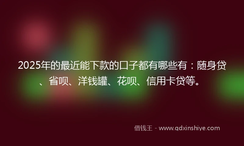 2025年的最近能下款的口子都有哪些有：随身贷、省呗、洋钱罐、花呗、信用卡贷等。