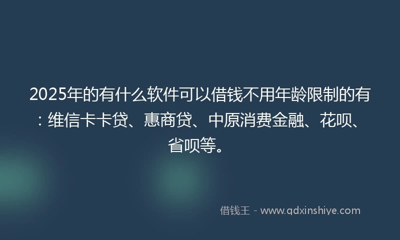2025年的有什么软件可以借钱不用年龄限制的有：维信卡卡贷、惠商贷、中原消费金融、花呗、省呗等。