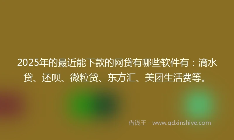 2025年的最近能下款的网贷有哪些软件有：滴水贷、还呗、微粒贷、东方汇、美团生活费等。