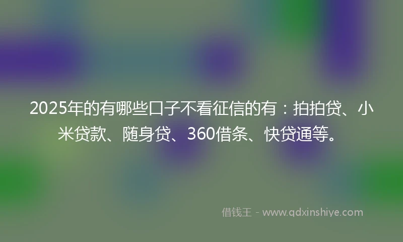 2025年的有哪些口子不看征信的有：拍拍贷、小米贷款、随身贷、360借条、快贷通等。