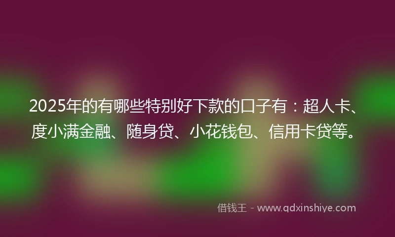 2025年的有哪些特别好下款的口子有：超人卡、度小满金融、随身贷、小花钱包、信用卡贷等。