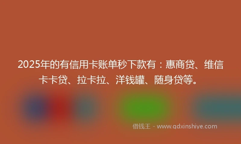 2025年的有信用卡账单秒下款有：惠商贷、维信卡卡贷、拉卡拉、洋钱罐、随身贷等。