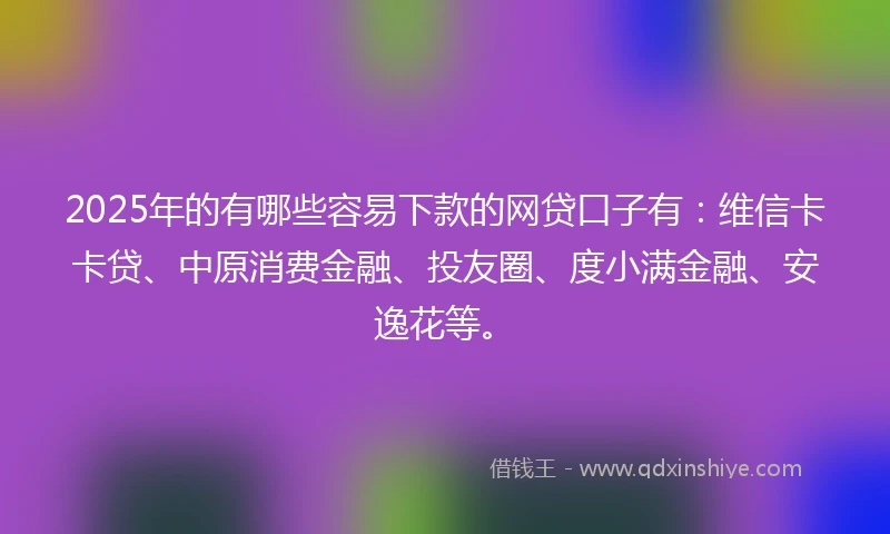 2025年的有哪些容易下款的网贷口子有:维信卡卡贷、中原消费金融、投友圈、度小满金融、安逸花等。