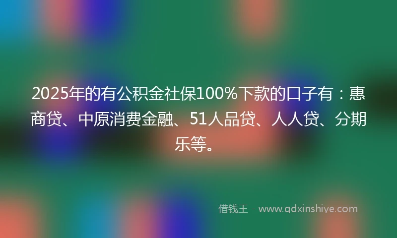 2025年的有公积金社保100%下款的口子有：惠商贷、中原消费金融、51人品贷、人人贷、分期乐等。
