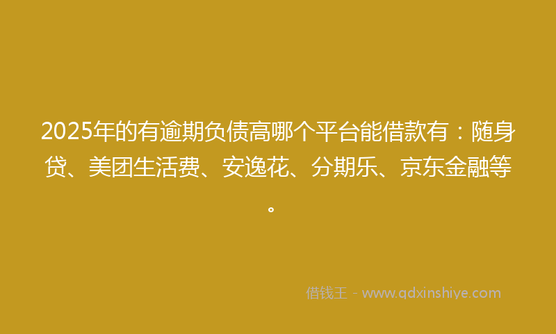 2025年的有逾期负债高哪个平台能借款有：随身贷、美团生活费、安逸花、分期乐、京东金融等。