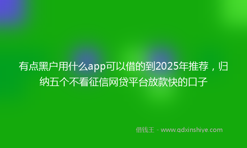 有点黑户用什么app可以借的到2025年推荐，归纳五个不看征信网贷平台放款快的口子