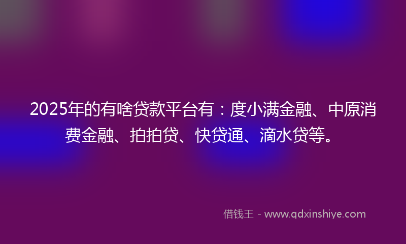 2025年的有啥贷款平台有：度小满金融、中原消费金融、拍拍贷、快贷通、滴水贷等。