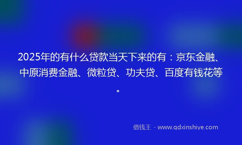 2025年的有什么贷款当天下来的有：京东金融、中原消费金融、微粒贷、功夫贷、百度有钱花等。