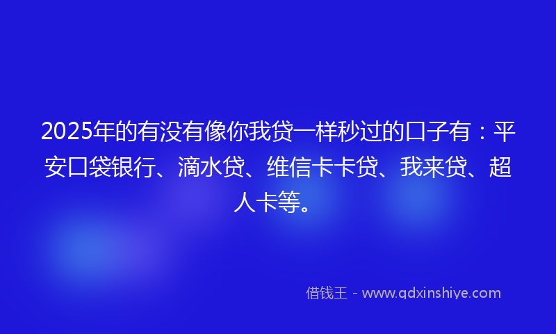2025年的有没有像你我贷一样秒过的口子有：平安口袋银行、滴水贷、维信卡卡贷、我来贷、超人卡等。