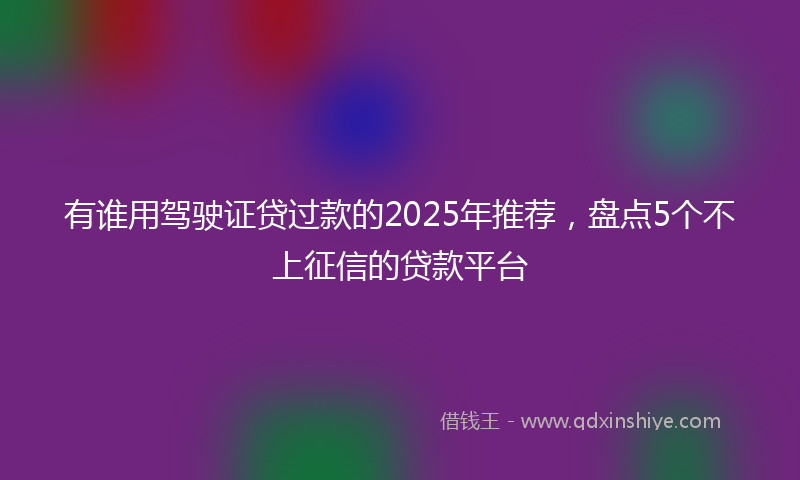 有谁用驾驶证贷过款的2025年推荐，盘点5个不上征信的贷款平台