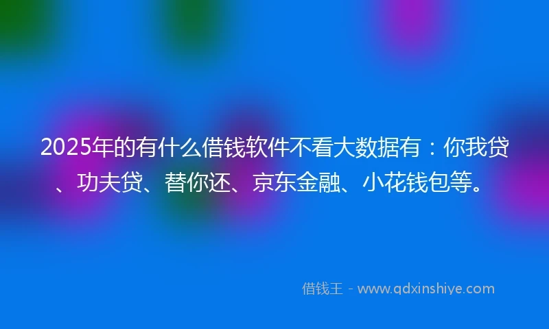 2025年的有什么借钱软件不看大数据有：你我贷、功夫贷、替你还、京东金融、小花钱包等。