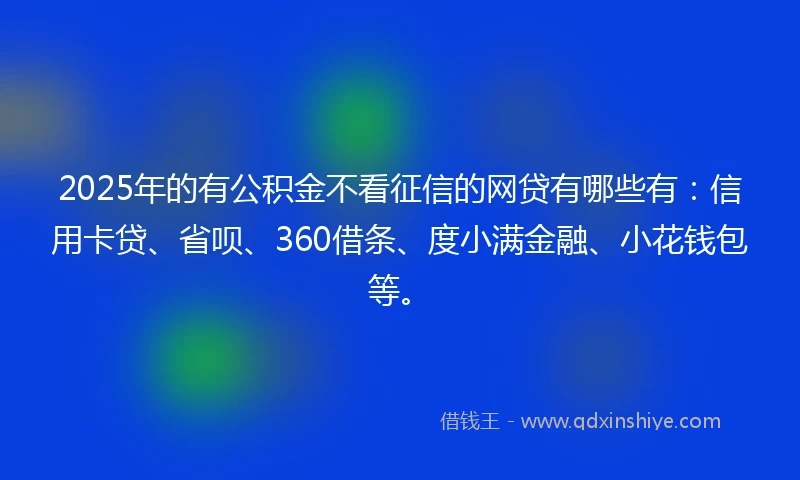 2025年的有公积金不看征信的网贷有哪些有：信用卡贷、省呗、360借条、度小满金融、小花钱包等。