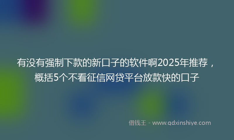 有没有强制下款的新口子的软件啊2025年推荐，概括5个不看征信网贷平台放款快的口子