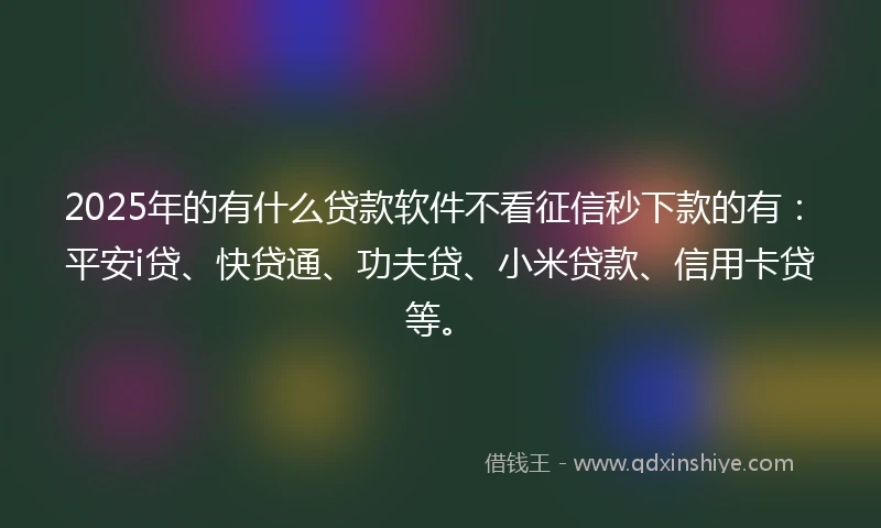 2025年的有什么贷款软件不看征信秒下款的有：平安i贷、快贷通、功夫贷、小米贷款、信用卡贷等。