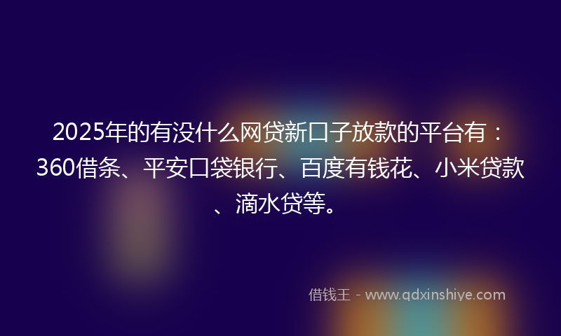 2025年的有没什么网贷新口子放款的平台有：360借条、平安口袋银行、百度有钱花、小米贷款、滴水贷等。