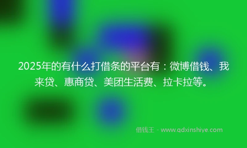 2025年的有什么打借条的平台有：微博借钱、我来贷、惠商贷、美团生活费、拉卡拉等。