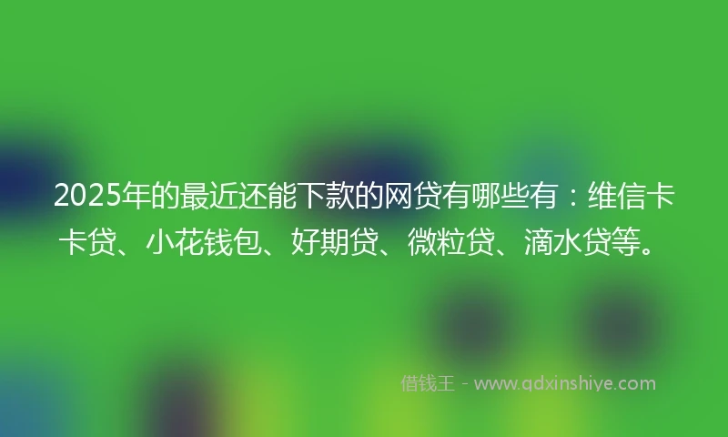 2025年的最近还能下款的网贷有哪些有:维信卡卡贷、小花钱包、好期贷、微粒贷、滴水贷等。