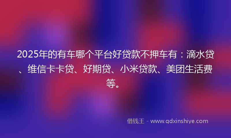 2025年的有车哪个平台好贷款不押车有：滴水贷、维信卡卡贷、好期贷、小米贷款、美团生活费等。