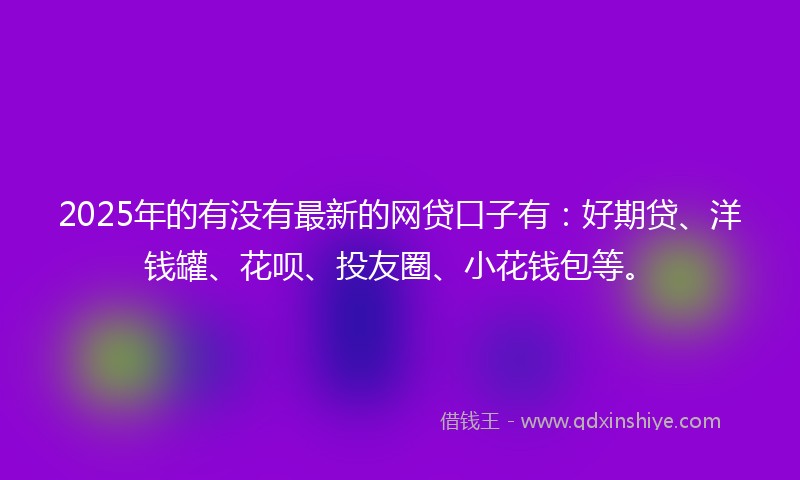 2025年的有没有最新的网贷口子有:好期贷、洋钱罐、花呗、投友圈、小花钱包等。