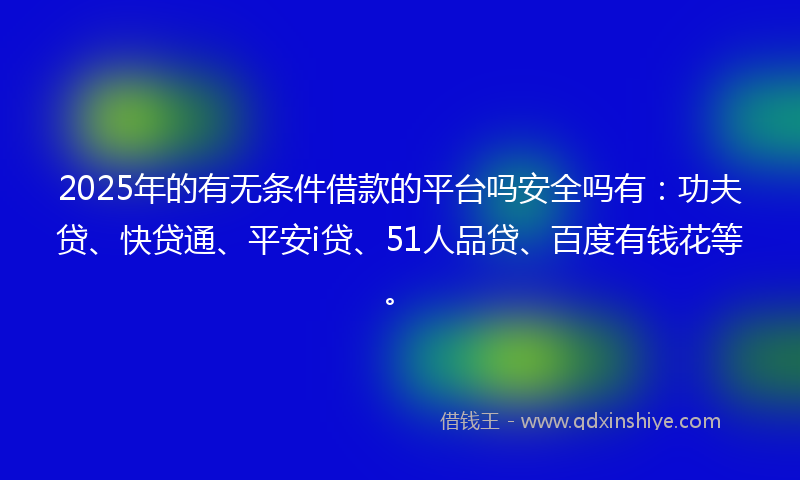 2025年的有无条件借款的平台吗安全吗有:功夫贷、快贷通、平安i贷、51人品贷、百度有钱花等。
