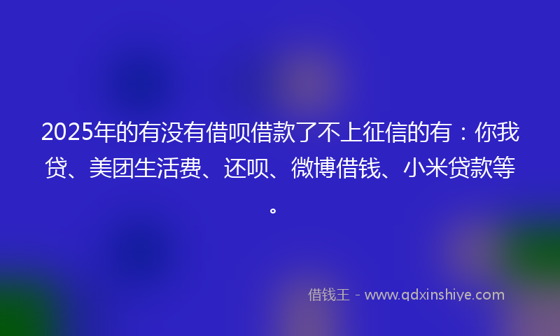 2025年的有没有借呗借款了不上征信的有：你我贷、美团生活费、还呗、微博借钱、小米贷款等。