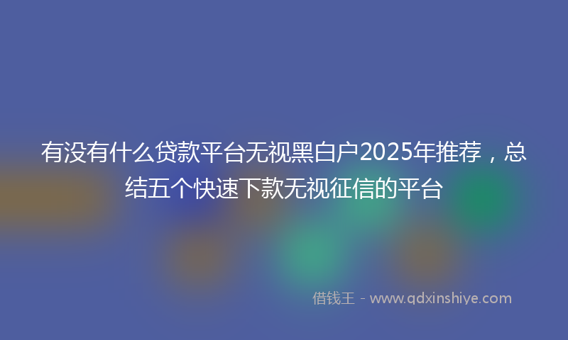 有没有什么贷款平台无视黑白户2025年推荐，总结五个快速下款无视征信的平台